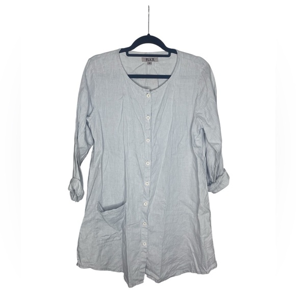 Flax Dresses & Skirts - Flax 100% Linen Grey Button Up Dress with pockets size small